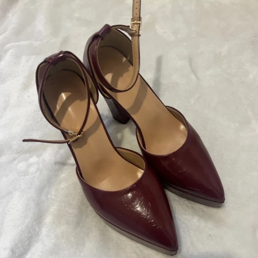 Elegant Burgundy Ankle Strap Heels